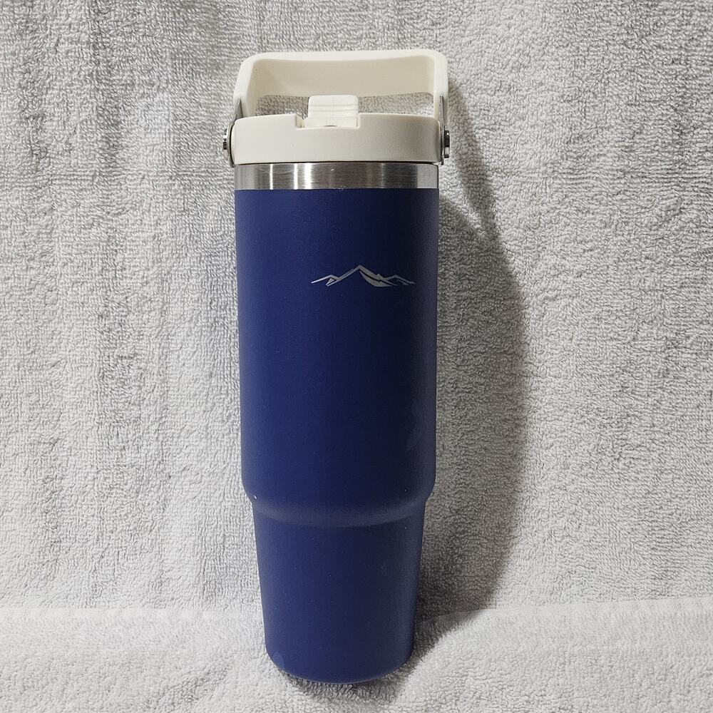 Adventuridge 30 oz Insulated Tumbler Navy Blue Flip Straw Carry Handle